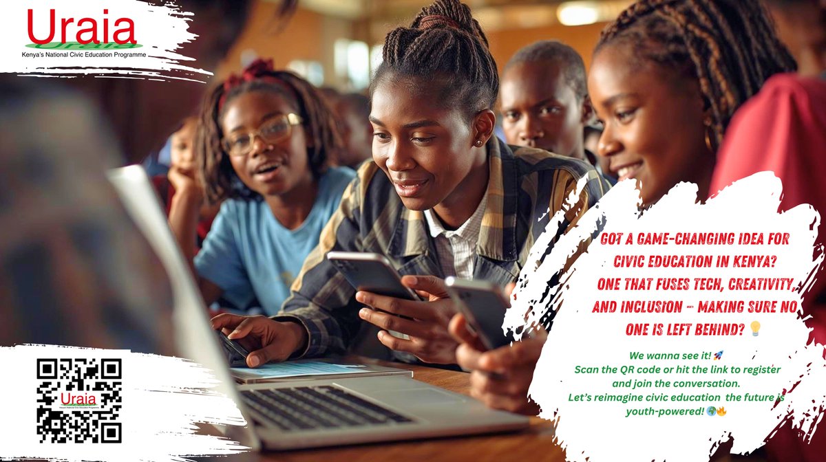 UraiaTrust's tweet image. 💡 Got a game-changing idea for civic education in Kenya?
Fuse tech + creativity + inclusion to make sure no one is left behind! 🇰🇪
We wanna see it! 🚀
Scan the QR or click the link to join the conversation.
docs.google.com/spreadsheets/d…

#Uraiatrust #Tech4Good #Inclusion