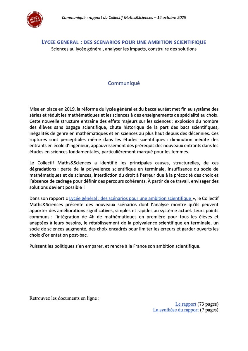 [Publication] « Lycée général, des scénarios pour une ambition scientifique ! » : le rapport du <a href="/CoMathsSciences/">Collectif Maths&Sciences</a>, dont Talents du numérique est signataire, vient de sortir. Il propose des scénarios d’amélioration concrets, applicables à court terme
➡️linkedin.com/feed/update/ur…