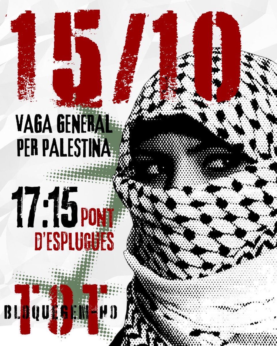 ⚠️ Aquesta tarda a les 17:15h Columna Comarcal a Pont d'Esplugues ⚠️

✊🏽 Anem juntes a la manifestació unitària de Barcelona a les 18h a Estació de Sants 

Fins que Palestina sigui lliure i la fi de l'ocupació! 🇵🇸