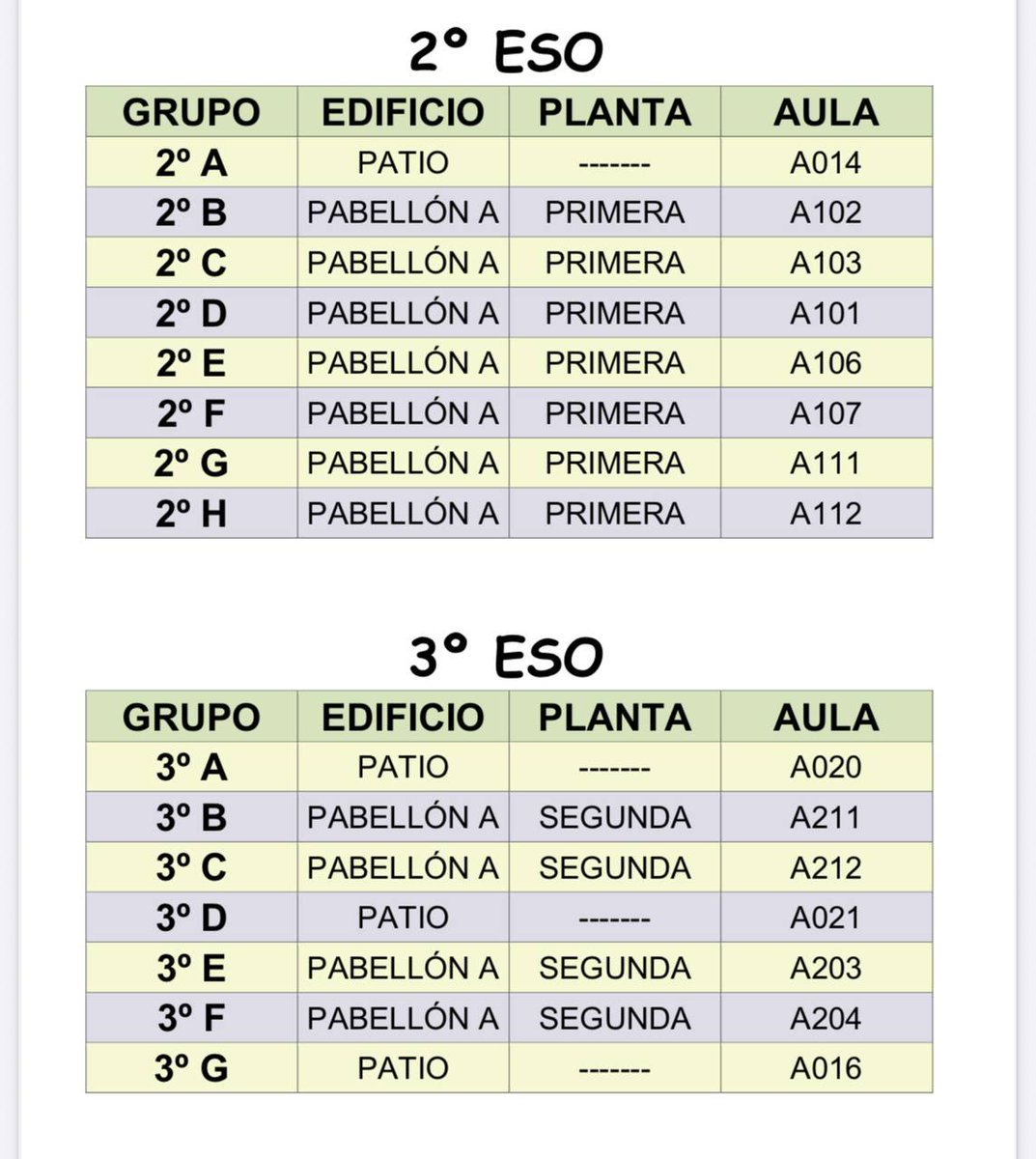 Aulas para las reuniones con los padres.