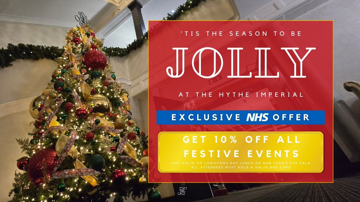 HytheImperial's tweet image. 🎄 NHS staff deserve something special this Christmas 🎄

Enjoy 10% off any festive event at the Hythe Imperial with a valid NHS card. Celebrate by the sea with food, music, and festive cheer.

Book now: ow.ly/JFbJ50WYael

#NHSThankYou #Christmas2025 #HytheImperial