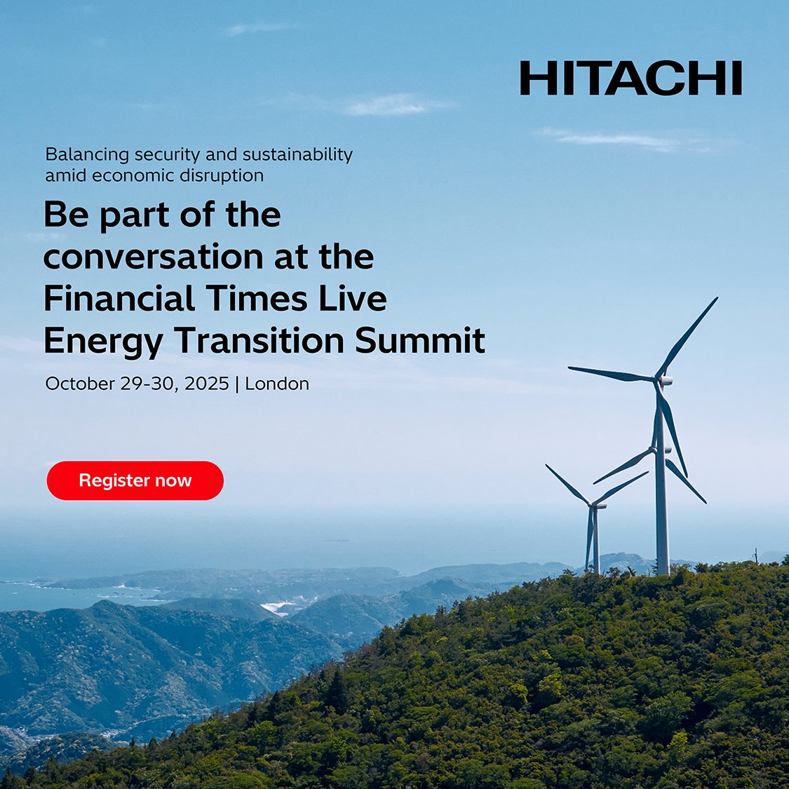 hitachienergy's tweet image. In less than two weeks, the #FTLive Energy Transition Summit will bring together policymakers, industry leaders, and innovators who are shaping the future of energy – and Hitachi Energy will be there to help lead the conversation and inspire what’s next. 
Register today! ➡️…