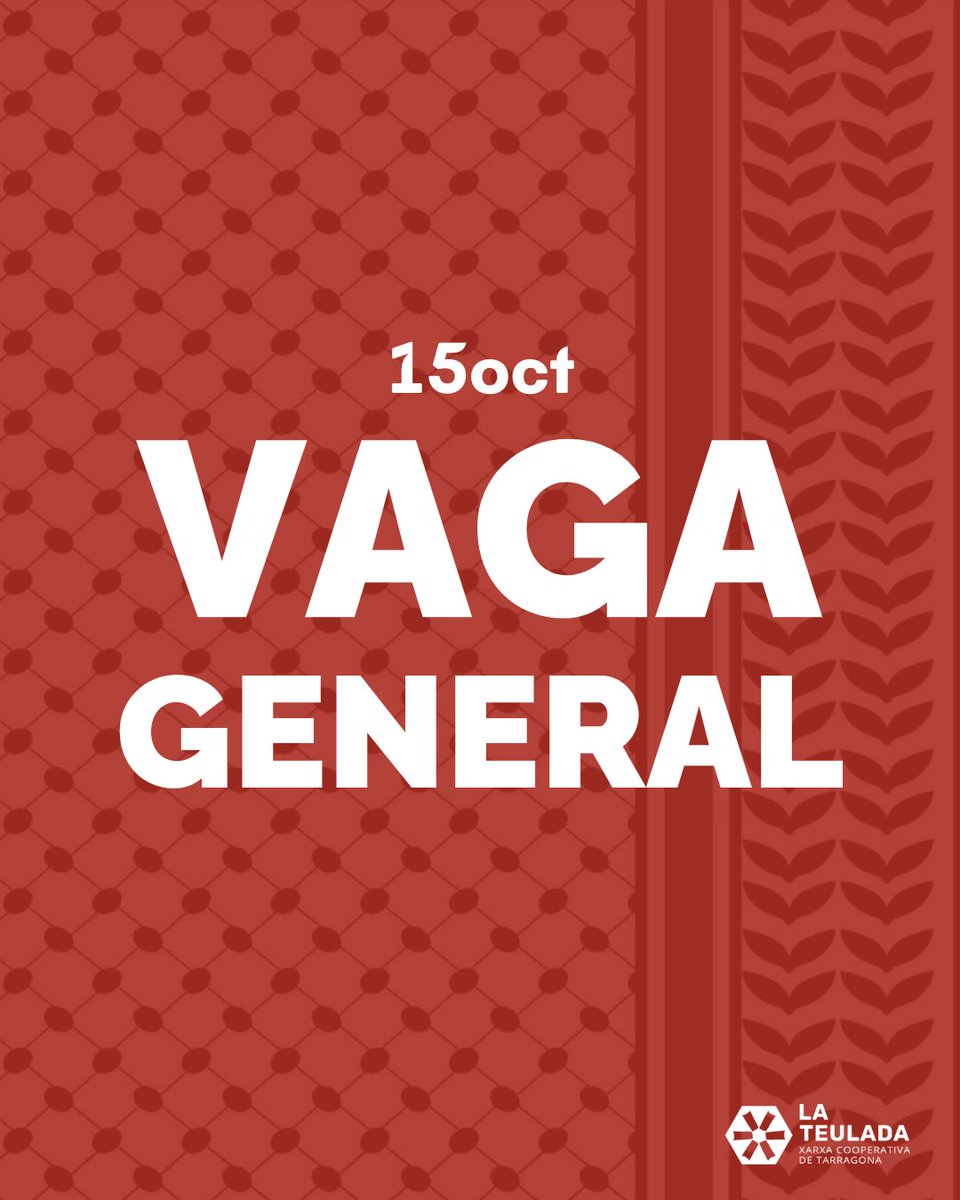 la_teulada's tweet image. 🇵🇸A @la_teulada ens aturem per Palestina🇵🇸
Ens sumem a la vaga general contra el genocidi perquè encara hi ha masses motius per fer-ho.
La resistència del poble palestí ens interpel·la com a moviment i la seva lluita és també la nostra.

Ens trobem als carrers!
#PalestinaLliure