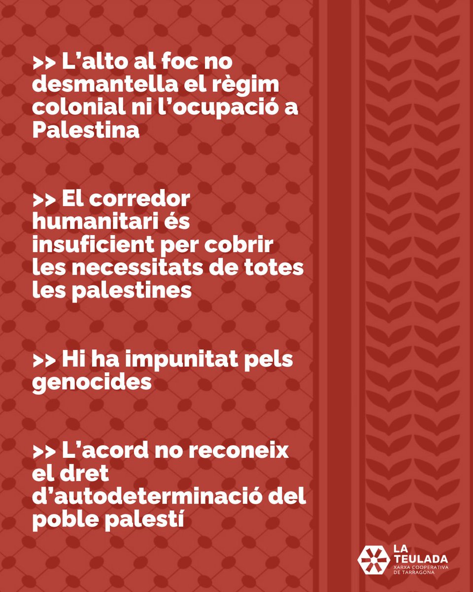 la_teulada's tweet image. 🇵🇸A @la_teulada ens aturem per Palestina🇵🇸
Ens sumem a la vaga general contra el genocidi perquè encara hi ha masses motius per fer-ho.
La resistència del poble palestí ens interpel·la com a moviment i la seva lluita és també la nostra.

Ens trobem als carrers!
#PalestinaLliure