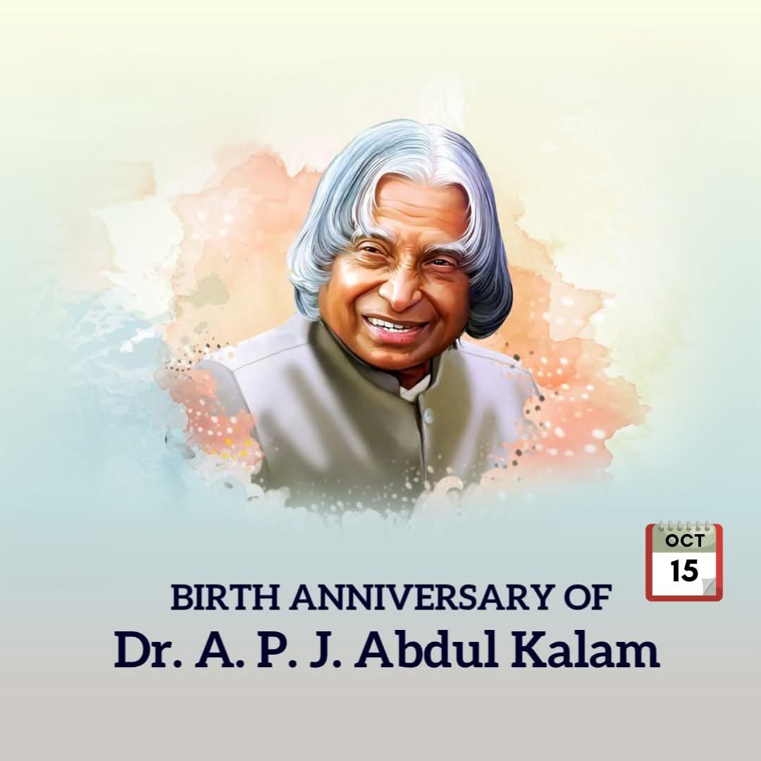 AyushAkarshit's tweet photo. Heartfelt tributes to Dr. A.P.J. Abdul Kalam, the Missile Man of India, on his birth anniversary. Your life continues to inspire millions to dream big and work hard.

#APJAbdulKalam #��ब्दुलकलाम https://t.co/VF9j8QmlAO