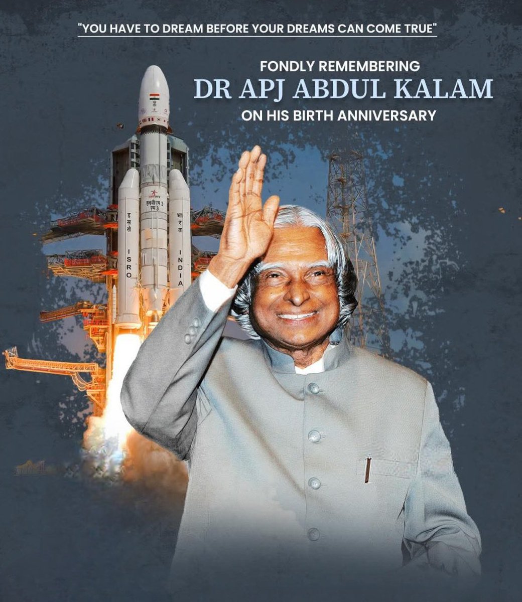 AyushAkarshit's tweet photo. Heartfelt tributes to Dr. A.P.J. Abdul Kalam, the Missile Man of India, on his birth anniversary. Your life continues to inspire millions to dream big and work hard.

#APJAbdulKalam #��ब्दुलकलाम https://t.co/VF9j8QmlAO