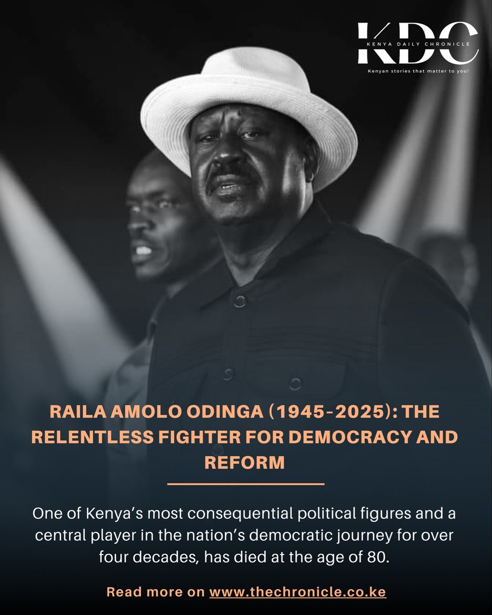 KenyaChronicle's tweet photo. OBIT: To his critics, he was often seen as a relentless and polarising figure, whose confrontational style sometimes fuelled political divisions. But to all, he was undeniably a giant of Kenya’s political history, whose immense impact transcended the outcomes of victory or defeat, fundamentally shaping the nation’s democratic trajectory.

https://t.co/nYwUtbGUT7
