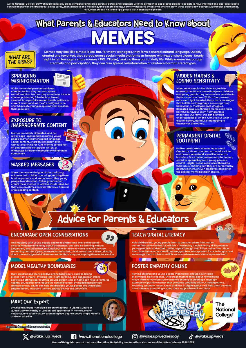 More than just a meme! 😂🧠
This week’s #WakeUpWednesday guide unpacks the risks behind meme culture, from misinformation to mockery ⚠️and how adults can help young people scroll safely 📲👀 #Safeguarding