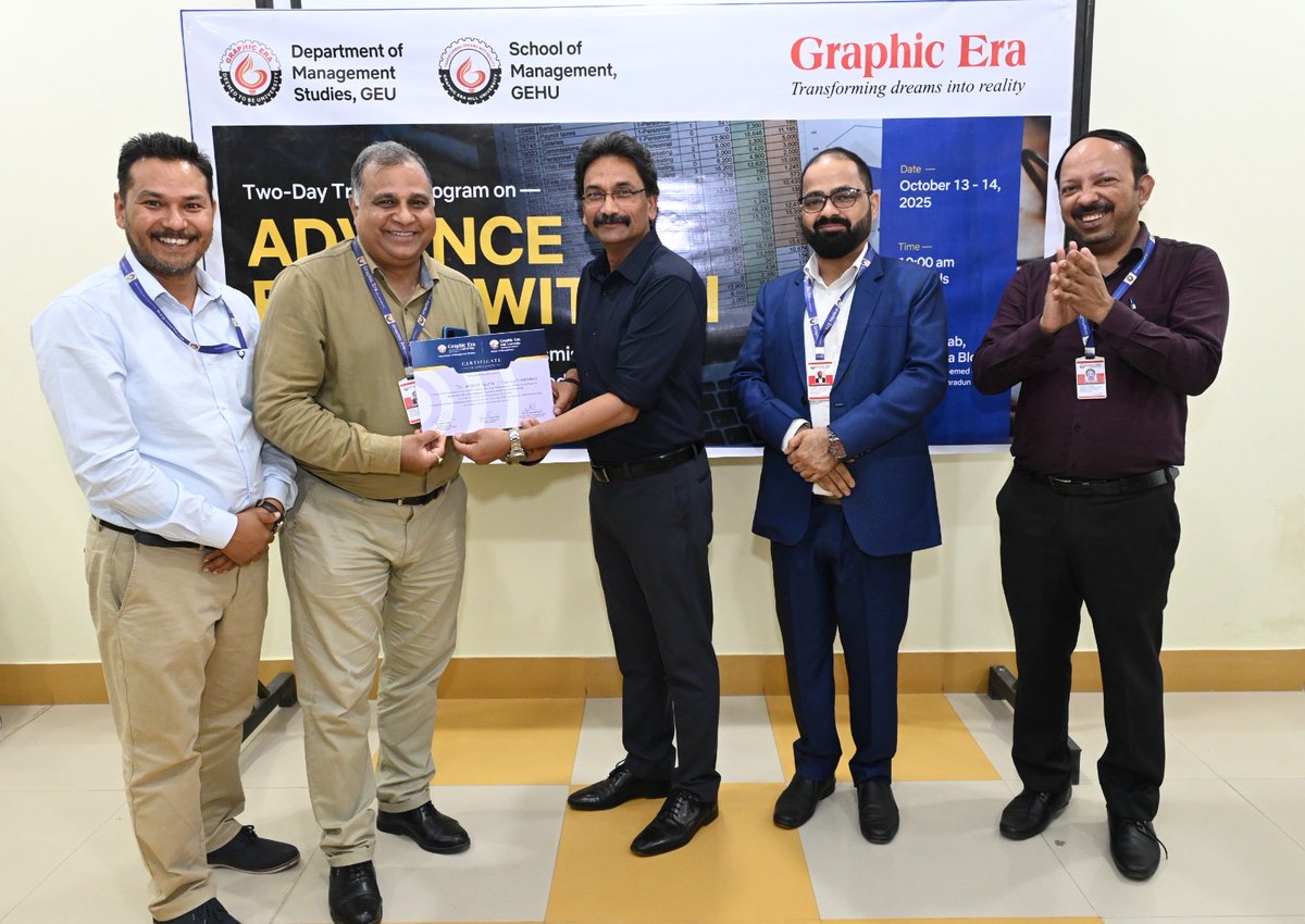 gehudehradun's tweet image. The 2-day EDP on “Advance Excel with Artificial Intelligence” concluded at Graphic Era Group of Institutions, empowering PTCUL participants with hands-on skills in Excel automation & AI-driven data analysis.
#GraphicEra #AI #Excel #SkillBuilding