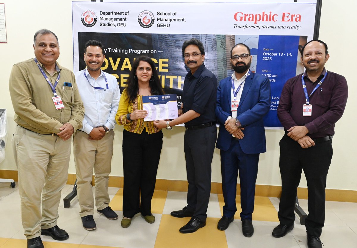 gehudehradun's tweet image. The 2-day EDP on “Advance Excel with Artificial Intelligence” concluded at Graphic Era Group of Institutions, empowering PTCUL participants with hands-on skills in Excel automation & AI-driven data analysis.
#GraphicEra #AI #Excel #SkillBuilding