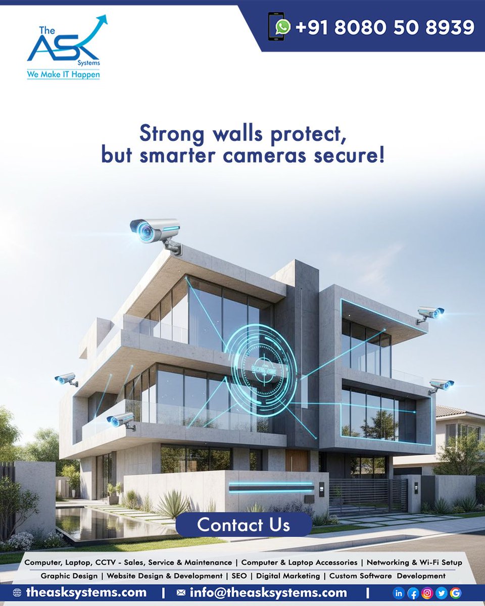 theasksystems's tweet image. Strong walls create boundaries but smart cameras create awareness. When it comes to securing your home or business, traditional safety measures aren’t enough, you need intelligent surveillance that watches, records, and alerts in real time.
#CCTVInstallation #SecuritySolutions