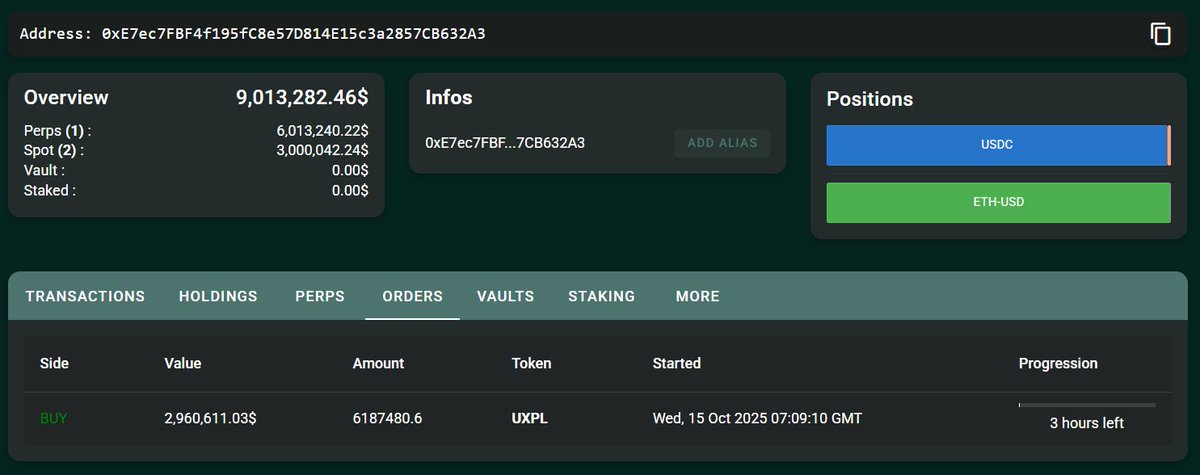 HyperLiquid에서 XPL 매수를 위한 TWAP 주문