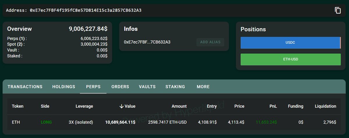 HyperLiquid 입금 및 ETH 포지션 상세 내역