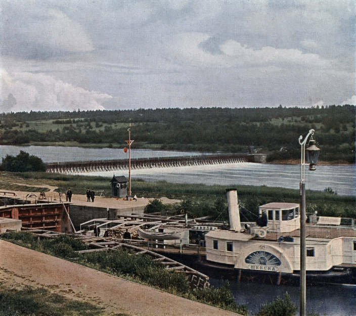 1909 год. Мариинская система. Шлюз имени Государя Императора Николая Александровича на реке Шексне. Фото Сергея Михайловича Прокудина-Горского.
