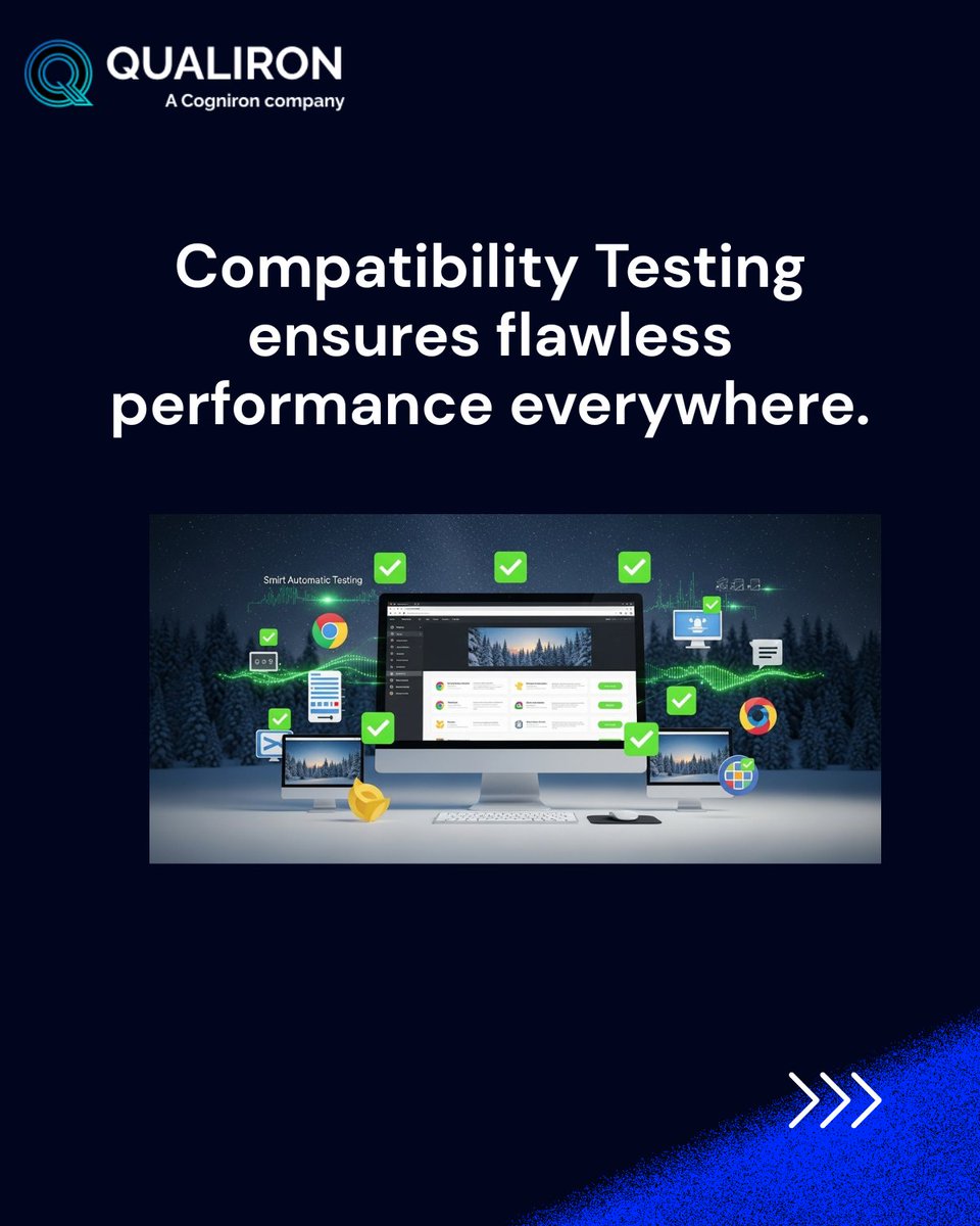qualiron's tweet image. Ensure flawless performance across devices, browsers and platforms with Qualiron’s Compatibility Testing.
Using automation, AI and deep testing frameworks.
we help enterprises cut defects, speed up releases and deliver seamless user experiences.
#CompatibilityTesting #QA