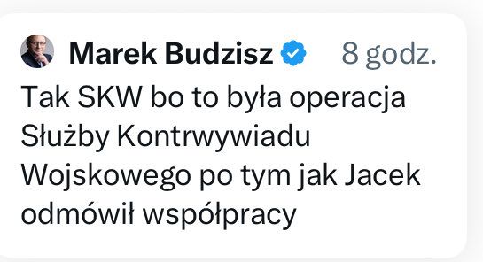 CDzwoni's tweet image. Marek Budzisz wieczorem oskarżył polski kontrwywiad wojskowy o wysadzenie doktoratu Bartosiaka. 
Po wytrzeźwieniu skasował.
