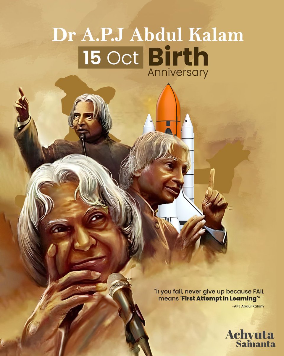 achyuta_samanta's tweet photo. Humble tributes to Dr. A.P.J. Abdul Kalam, the People’s President and Missile Man of India, on his birth anniversary.
He inspired generations to dream big and serve the nation with knowledge, humility, and dedication. https://t.co/PwSwIis5YF