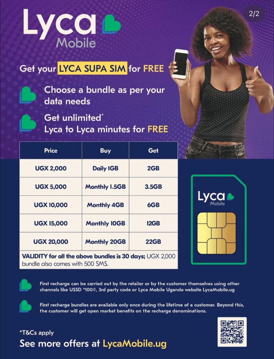 Get your LYCA SUPA SIM for FREE with Lyca Mobile Uganda! 🌟 Choose a bundle that fits your data needs and get unlimited Lyca to Lyca minutes for FREE! 📱💻 Check out the deals:

#ConnectYourWorld