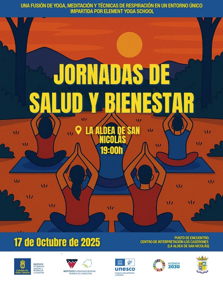 🧘‍♀️ Respira, suelta, reconecta.
Vive una experiencia de bienestar entre montañas y silencio en la Reserva de la Biosfera 
📍 La Aldea | 🗓 17/10 |🕖 19:00
🎟️ Gratis con inscripción: viveunescograncanaria.com
#GranCanaria #ReservaDeLaBiosfera #Yoga #Bienestar #LaAldea #ViveUnesco