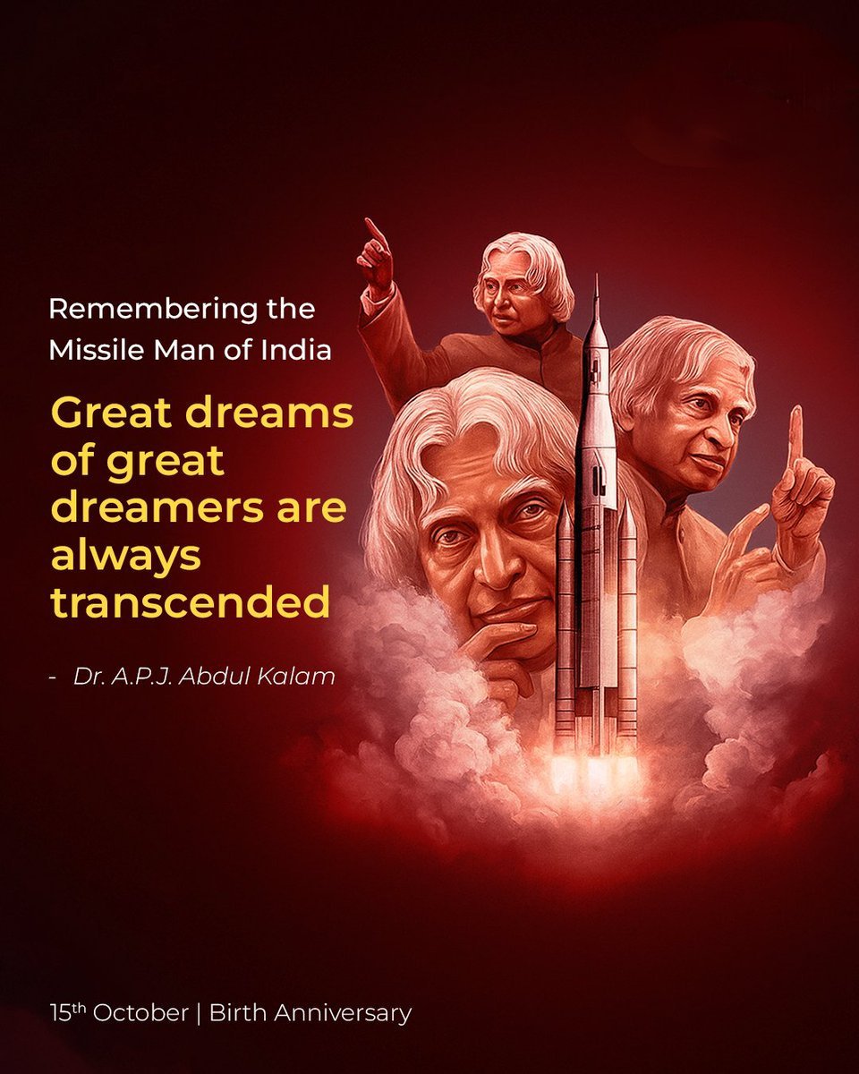 Respectful tributes to Bharat Ratna and our beloved former President Dr. A.P.J. Abdul Kalam on his birth anniversary. His life, his contributions to nation-building, and his youth-inspiring personality will always inspire us.❤️🙏
#APJAbdulKalam