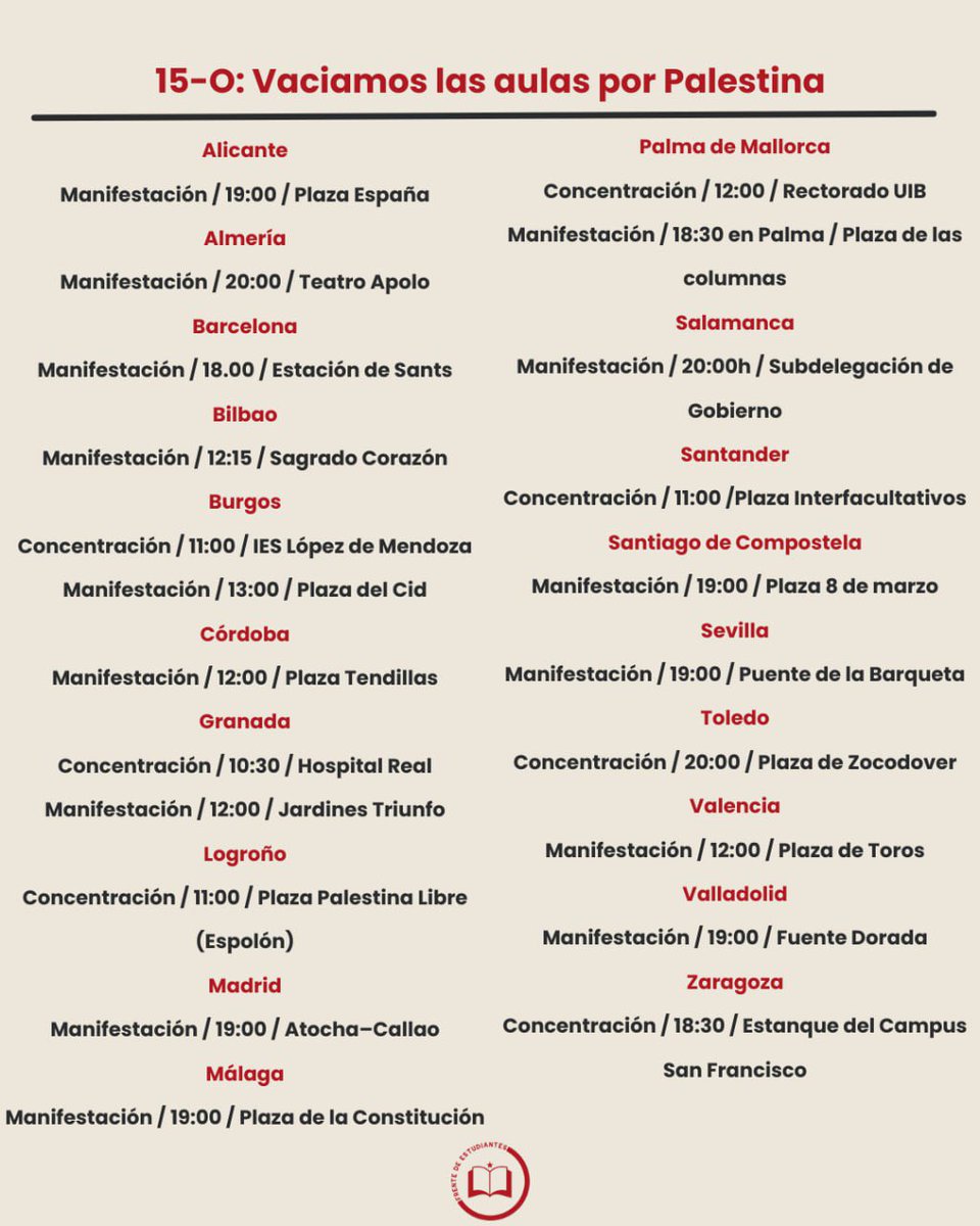 🚩Toda la información sobre las movilizaciones obreras y estudiantiles de este 15 de octubre a lo largo del Estado. 

¡Escríbenos o contacta con tu sección del FdE más cercana para obtener más información!