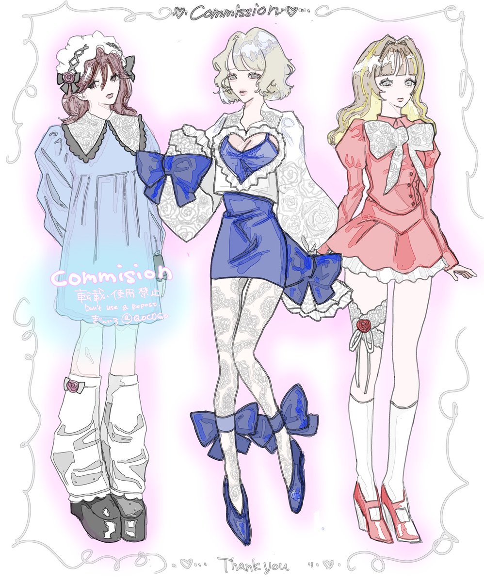 QOC0Go's tweet photo. #Commission...♡ 
ありがとうございます

簡易立ち絵+キャラデザ ✖️3 https://t.co/1j12Zd771t
