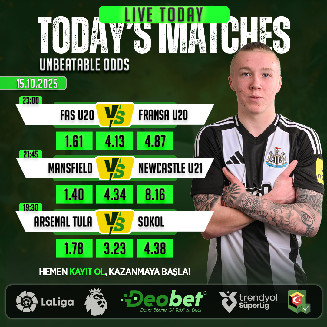 xdeobet's tweet photo. 👉 Futbol severlerin kazançları DeoBet ile artıyor.

⚽️ FAS U20 - FRANSA U20
⚽️ MANSFIELD - NEWCASTLE U21
⚽️ ARSENAL TULA - SOKOL

📌 Güncel Giriş: https://t.co/yFOmo18kPx https://t.co/d9dfaB5MyX