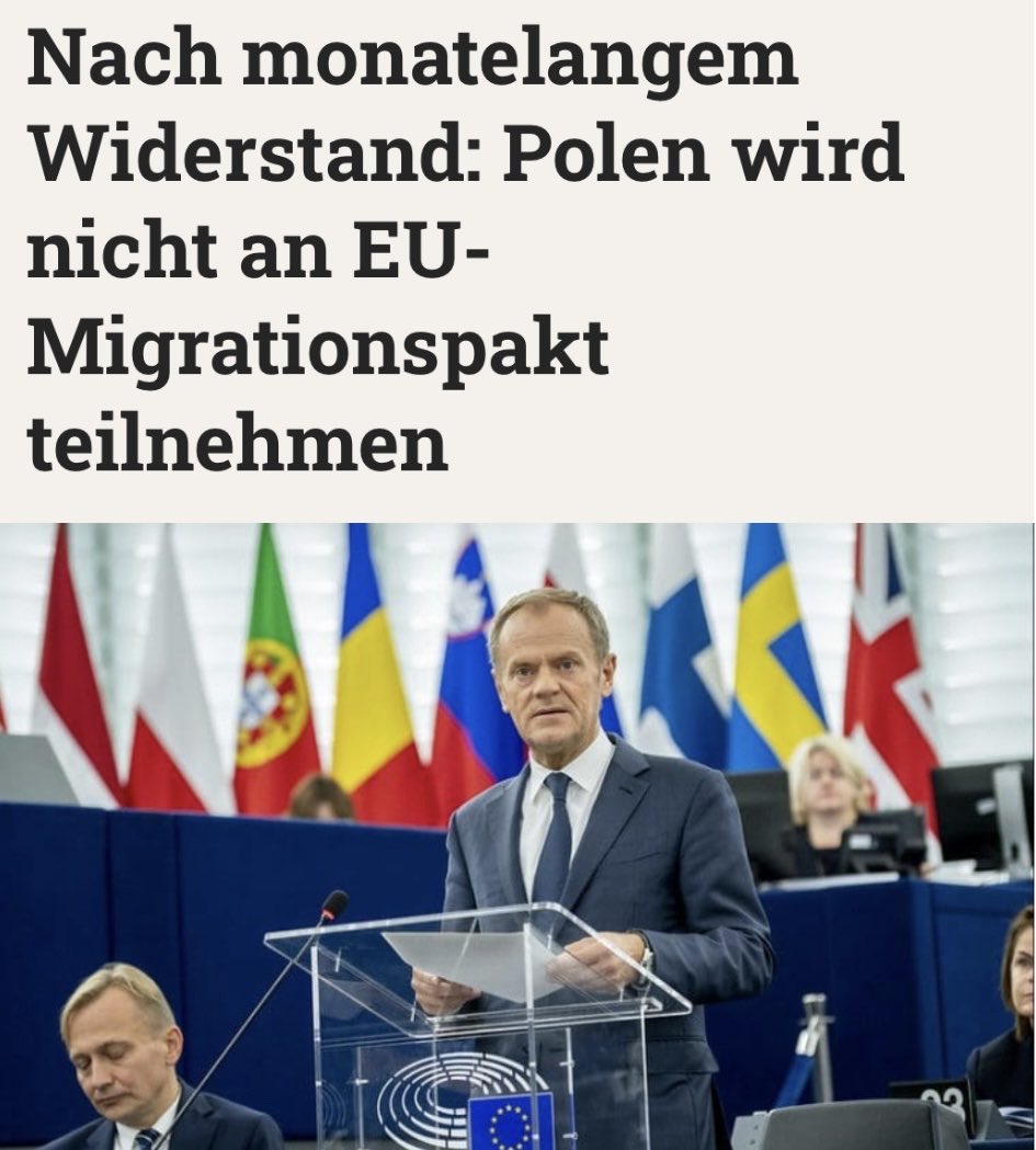 Nach POLEN 🇵🇱 lehnen auch
UNGARN 🇭🇺 und die SLOWAKEI 🇸🇰 den EU-Migrationspakt ab:

„Man kann ein Land nicht zwangsweise dazu verpflichten, 20.000 € pro Migrant zu zahlen. Das ist keine Solidarität, das ist ein Diktat.“

Tschechien könnte bald folgen.

Stimmen Sie den Dreien zu?