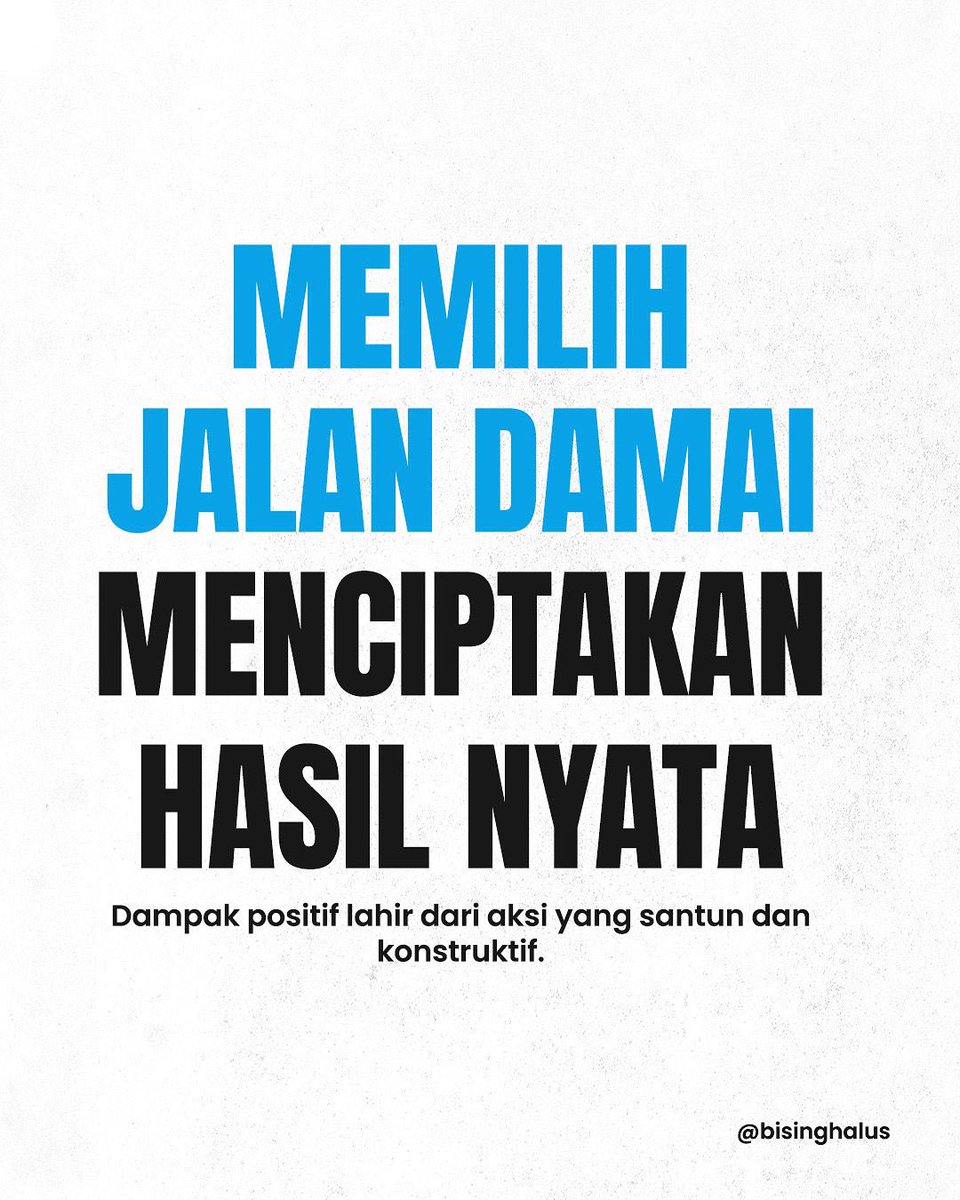 bisinghalus's tweet photo. Perubahan sejati tidak lahir dari kekerasan, tapi dari niat baik dan tindakan yang membangun.
Dengan memilih jalan damai, kita menanam benih kebaikan yang menghasilkan perubahan nyata. 
Mari jadi bagian dari solusi, bukan sumber masalah. 🇮🇩
#jalandamai #bijakbersuara https://t.co/kbNu6NDJgG