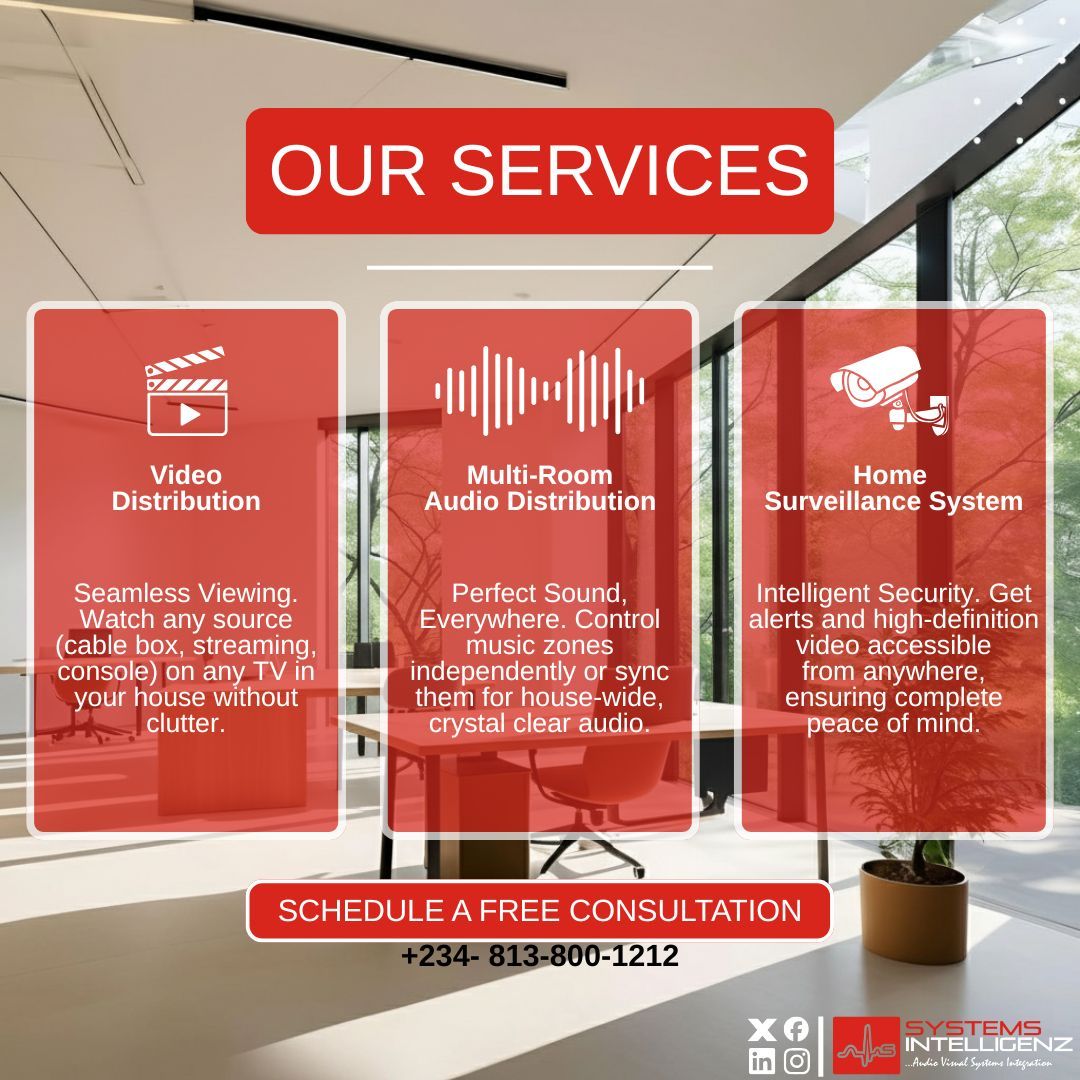 SysIntelligenz's tweet image. Enhance your property with Multi-Room Audio for seamless sound, Video Distribution for perfect viewing, and a Home Surveillance System for intelligent security anytime, anywhere. Upgrade your audio, video, and safety. 

Contact us today! 

#SecuritySystem #MultiRoomAudio