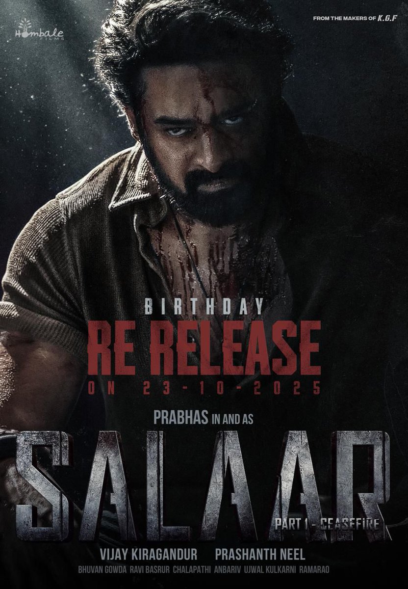 ProSreenuSuresh's tweet image. One man. One rage. One more time. 💥
Witness Rebelstar #Prabhas back in action as #Salaar 🔥
#SalaarCeaseFire Grand Re-Releasing Worldwide on 23rd October 2025 as Prabhas Birthday Special ❤️🔥
#PrashanthNeel @PrithviOfficial @shrutihaasan @VKiragandur @hombalefilms @ChaluveG