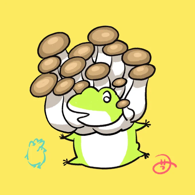 肩からきのこを生やすことに成功したかえるさん