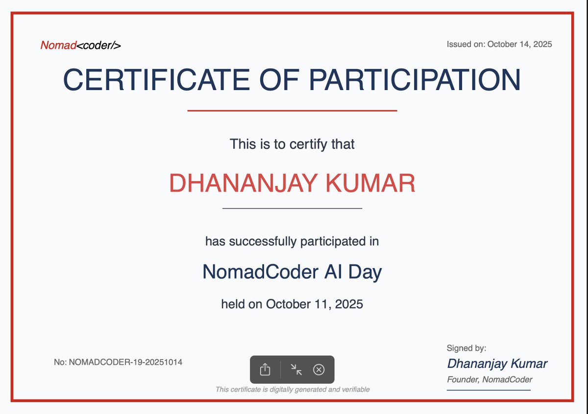 nomadcoderai's tweet image. We have sent an email to download the certificate for #nomadcoder AI Day. If you’re unable to download, please message me and I will get it fixed.
Details here -
linkedin.com/feed/update/ur…
#nomadcoder #ngIndia #ngPune