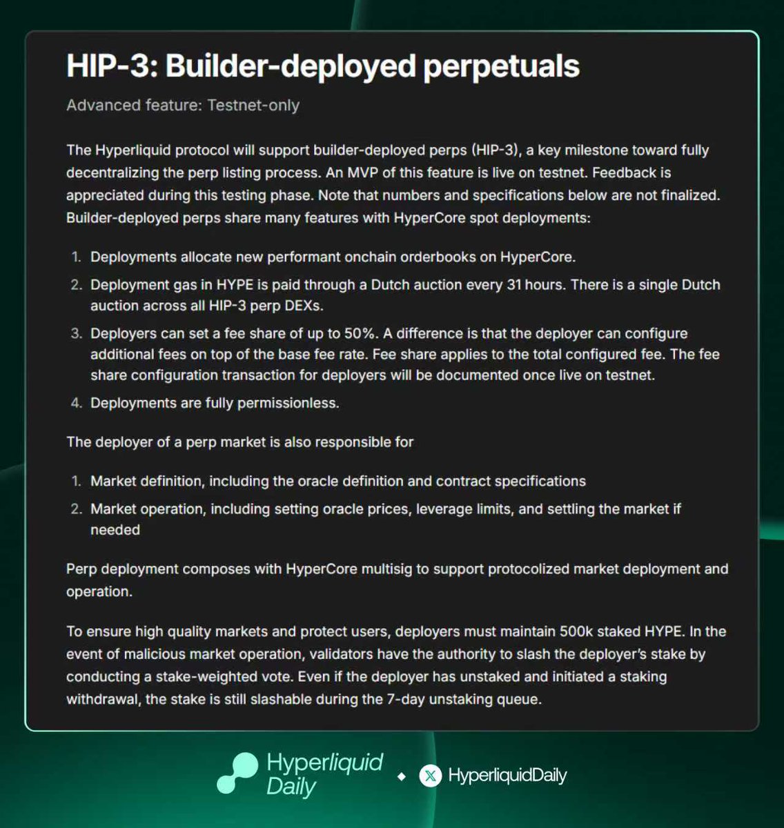 On Screen (@amantesdelcine) on Twitter photo Yesterday’s HIP-3 upgrade from <a href="/HyperliquidX/">Hyperliquid</a> caught massive attention — and I was in it the moment it went live 👀
While digging in, a few things stood out for me:
• Anyone can now launch their own perp market (no permission, no middleman)
• You stake 500K $HYPE as security Yesterday’s HIP-3 upgrade from <a href="/HyperliquidX/">Hyperliquid</a> caught massive attention — and I was in it the moment it went live 👀
While digging in, a few things stood out for me:
• Anyone can now launch their own perp market (no permission, no middleman)
• You stake 500K $HYPE as security