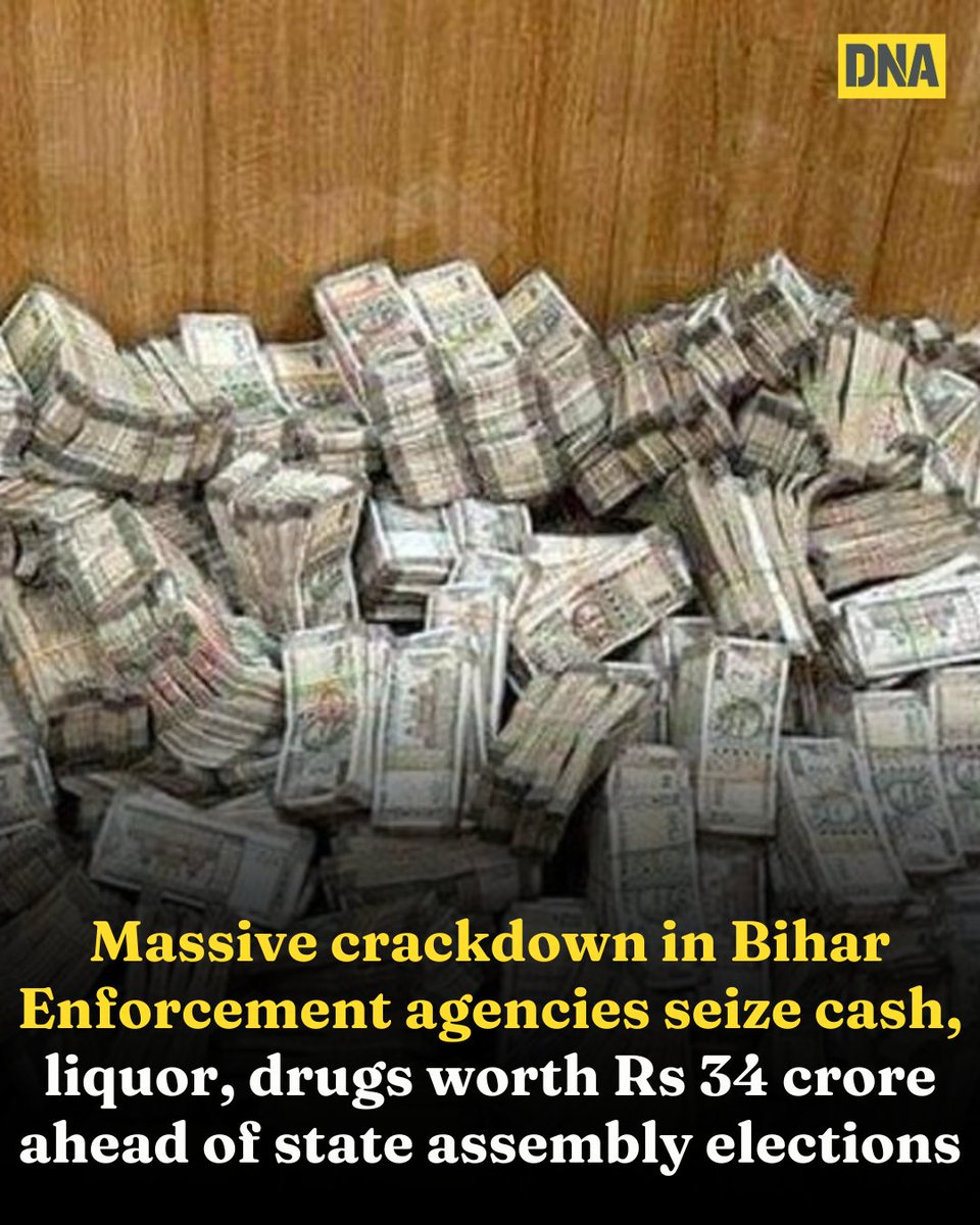 dna's tweet photo. Since the election dates were announced on October 6, a total of Rs 33.97 crore worth of cash, drugs, liquor, and other inducements have been confiscated in Bihar.
Read here: https://t.co/DPEoppMJAo
#BiharElections2025 #EnforcementAgencies #DNAUpdates https://t.co/tksgvNOd8q