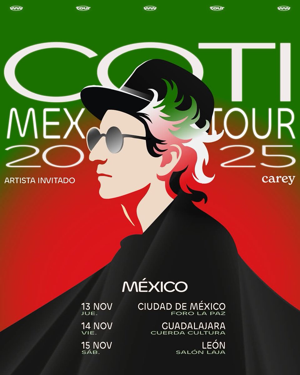 Carey  vuelve a México!! 🇲🇽 apenas medio año después de su primera visita viajan de nuevo y están orgullosérrimos de que hayan querido contar con elloss para abrir los conciertos del maestro <a href="/CotiOficial/">Coti Sorokin</a> 
<a href="/Careymusica/">Carey</a> <a href="/aaronsaez/">aaronsaez</a> <a href="/turroproduccion/">Antonio Turro</a>