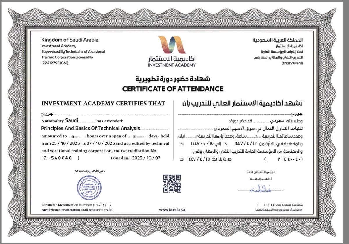 الحمد لله شكرا <a href="/ahmadammar1993/">أحمد عبدالناصر عمار</a>  وشكرا اكادمية الاستثمار <a href="/IAinvestacademy/">أكاديمية الاستثمار | INVESTMENT ACADEMY</a>