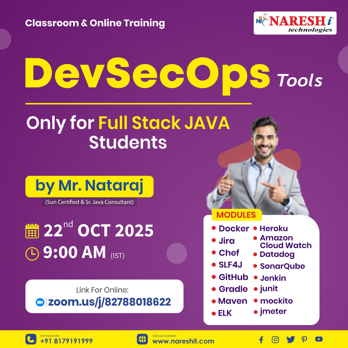 nareshitech's tweet image. 🚀 Exclusive DevSecOps Tools Training for Full Stack Java Students!
✍️For Register: t.ly/DevSecOp-22OC

Join an expert-led Classroom &amp;amp; Online Training session by Mr. Nataraj
🗓️ Date: 22nd October 2025🕘 Time: 9:00 AM (IST)

#DevSecOps #FullStackJava #JavaTraining #DevOps