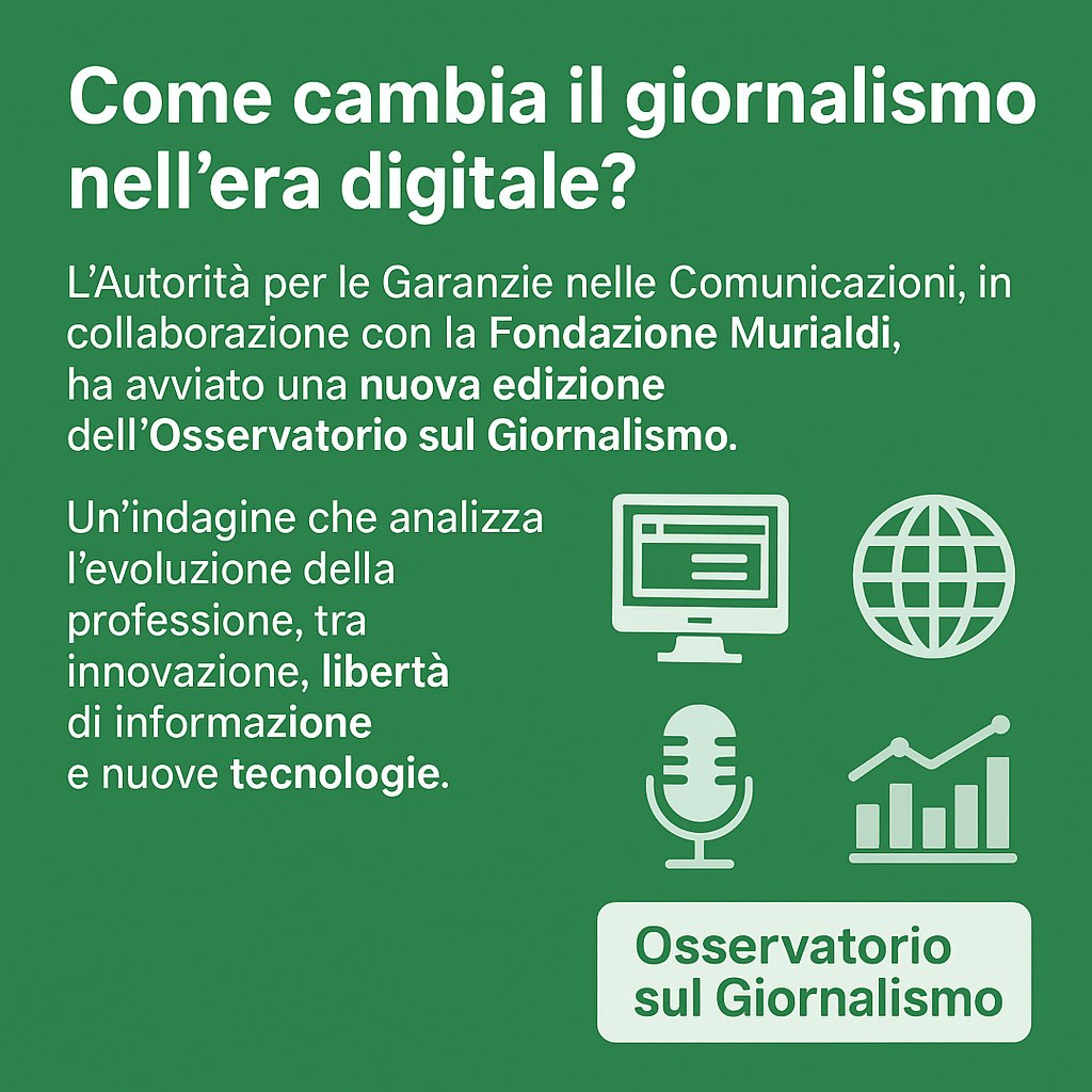 💬Sei giornalista?  La tua esperienza conta!

🖱️ Compila il questionario online e contribuisci a raccontare il cambiamento del giornalismo italiano:
 👉 it.surveymonkey.com/r/osservatorio…

#AGCOM #giornalismo #media #IA #libertàdiinformazione