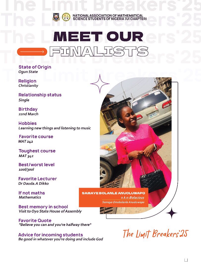 namssn_ui's tweet photo. Samaye Bolanle Anuoluwapo
 Smart, cheerful, and grounded in faith. Loves learning new things, spreading positive energy, and reminding everyone to include God in their journey
#finalyear #student #Namssn https://t.co/1ramLvDJLd