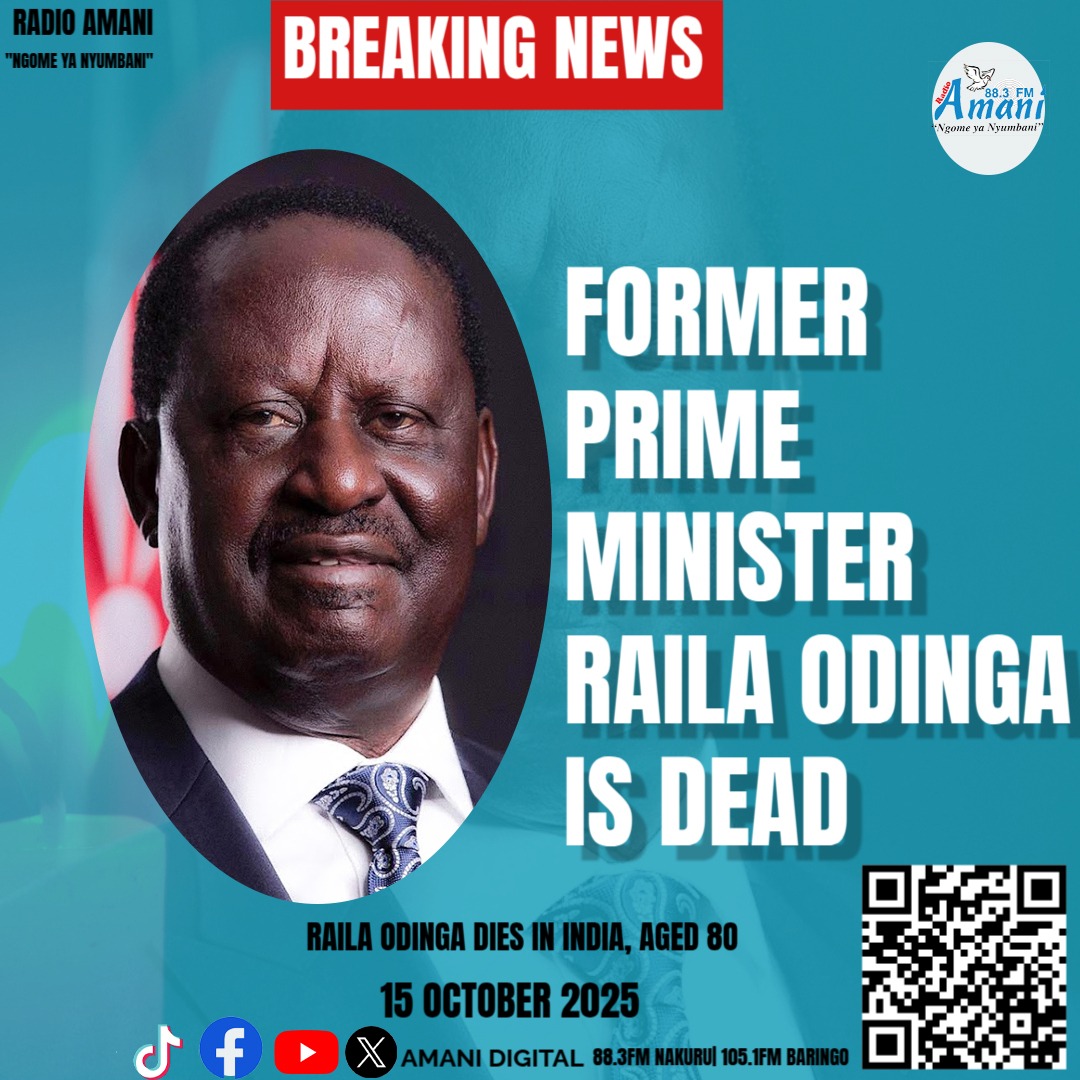 RadioAmani's tweet photo. Aliyekuwa waziri mkuu hapa nchini kati ya mwaka wa 2008-2013, na mbunge wa langata, kinara wa chama Cha ODM, na muungano wa azimio Raila Odinga afariki dunia akiwa nchini India kwa matibabu. Raila ameaga dunia akiwa na umri wa miaka 80. Apumzike kwa Amani. 
#RipOdinga https://t.co/Xe21aX3wbF