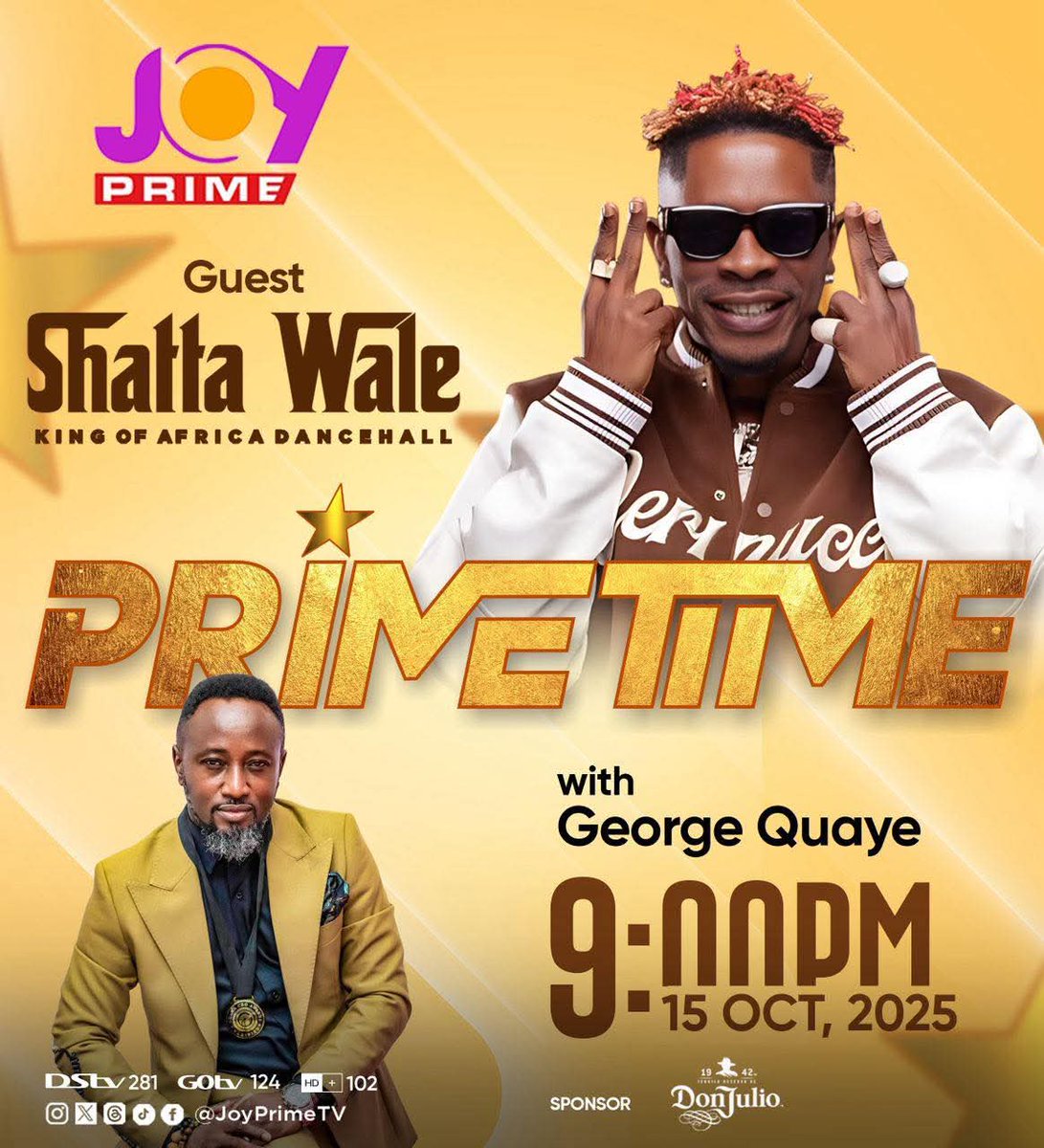 TONIGHT #GQ with the Africa Dancehall King <a href="/shattawalegh/">SHATTA WALE</a> LIVE on <a href="/JoyPrimeTV/">Joy Prime</a> 🔥🔥🔥🔥🔥 #ShattaFest #StreetCrown #ShattaBration #SM4LYF <a href="/ShadrackAmonooC/">Shadrack Amonoo Crabe 👁‍🗨</a> <a href="/sambahflex/">Sammy Baah Flex</a> <a href="/flexkgermain/">FlexGermain Online</a> <a href="/sm_recordz/">SM RECORDS 🇬🇭</a> <a href="/SolashEnt/">SolashEntertainment</a> <a href="/Sabinus1_/">Sabinus</a> <a href="/Peller089/">Peller</a> <a href="/SMSpaceTalkShow/">SHATTAWALE GLOBAL</a> @dj_sentone