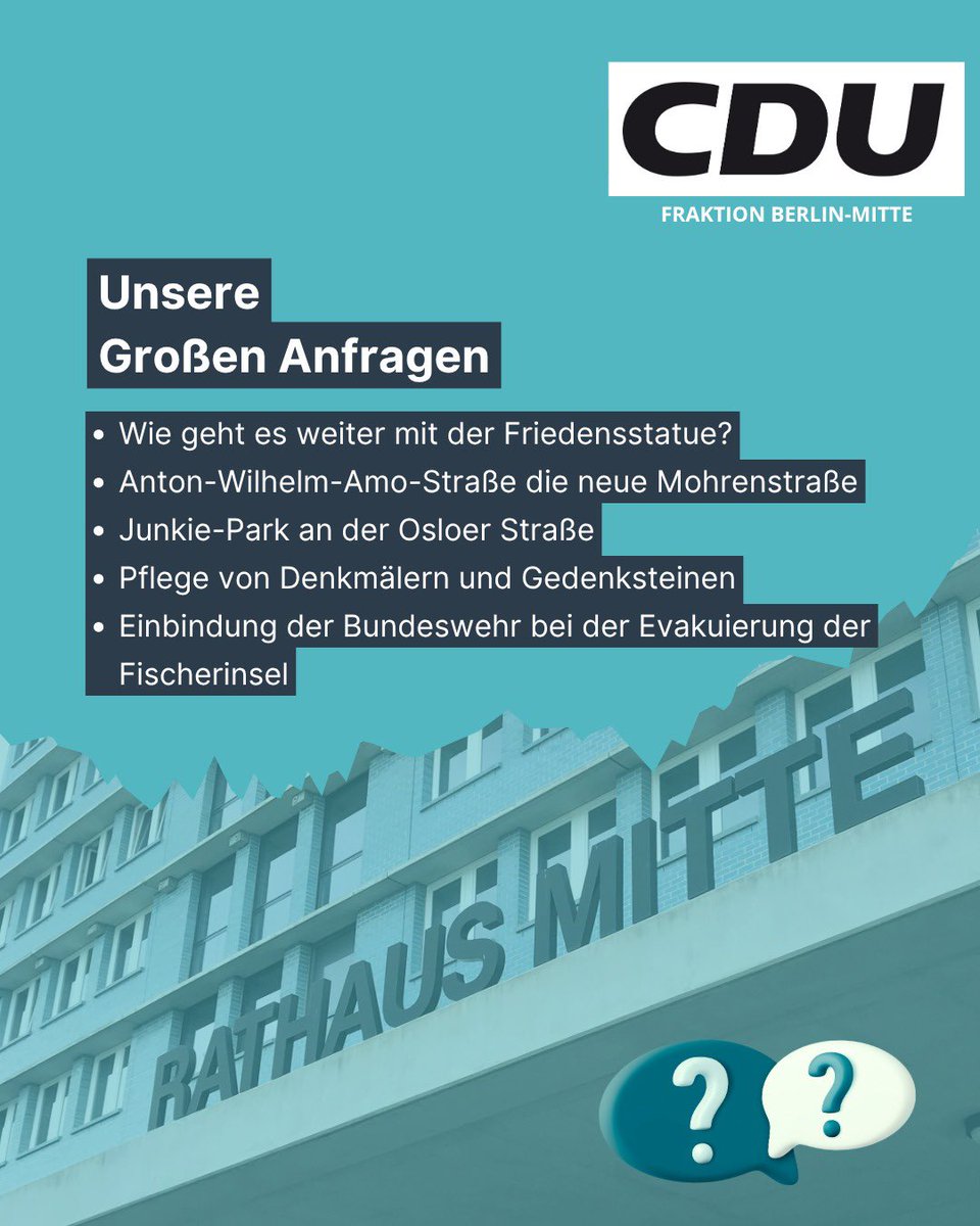 fraktion_cdu's tweet photo. Vorschau 👀 auf unsere Großen Anfragen in der morgigen BVV-Sitzung.

#bvvmitte https://t.co/gsXfQYC58x