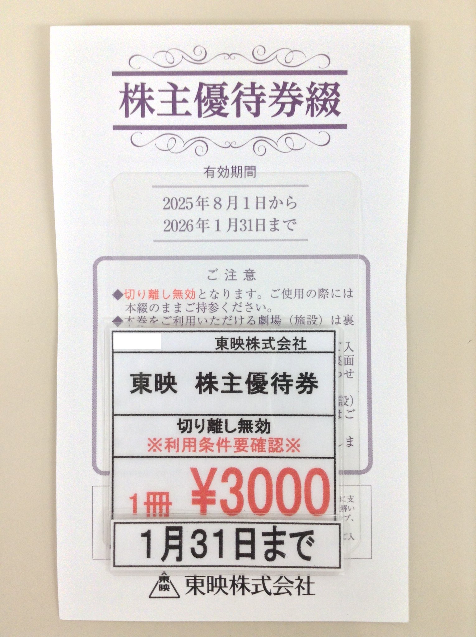 東映株主優待券1～2冊 東映 株主優待 2冊 2026年2月