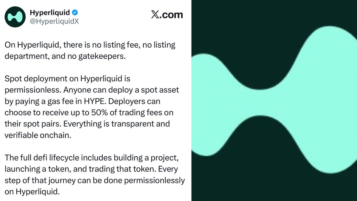 DegenerateNews's tweet image. NEW: HYPERLIQUID SAYS “ ON HYPERLIQUID, THERE IS NO LISTING FEE, NO LISTING DEPARTMENT, AND NO GATEKEEPERS”