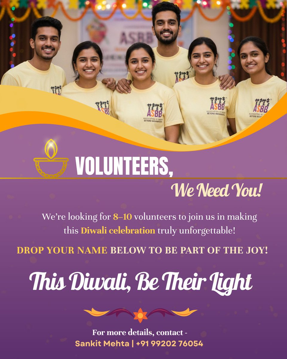 This Diwali, light up little hearts with love, laughter &amp; unforgettable memories! 
Join us on 19th Oct | 10:45 AM at Trends, Hill Road, Bandra West.
We need 8–10 volunteers — drop your name to be part of this magical day!