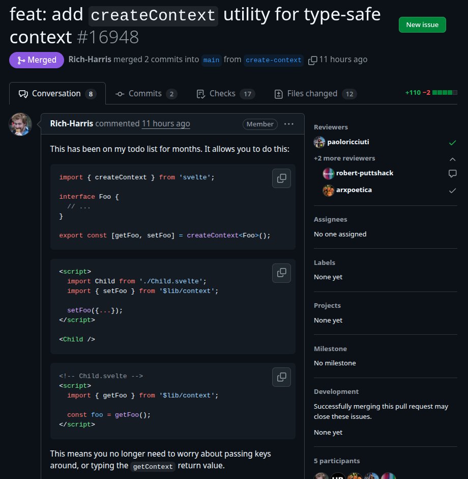 joyofcodedev's tweet image. Svelte added a new type-safe utility for working with context 🔥