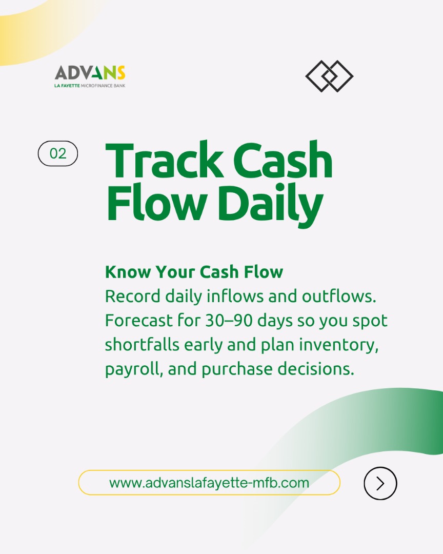 AdvansNigeria's tweet image. Easy steps you can apply this week to manage cash, protect profits, and scale your business, even in a tight economy.
Need help putting this into action?
📞 07000238267 | WhatsApp 08151770000
#FinancialLiteracy #BusinessTips #AdvansNigeria #SMEGrowth #GrowingTogether