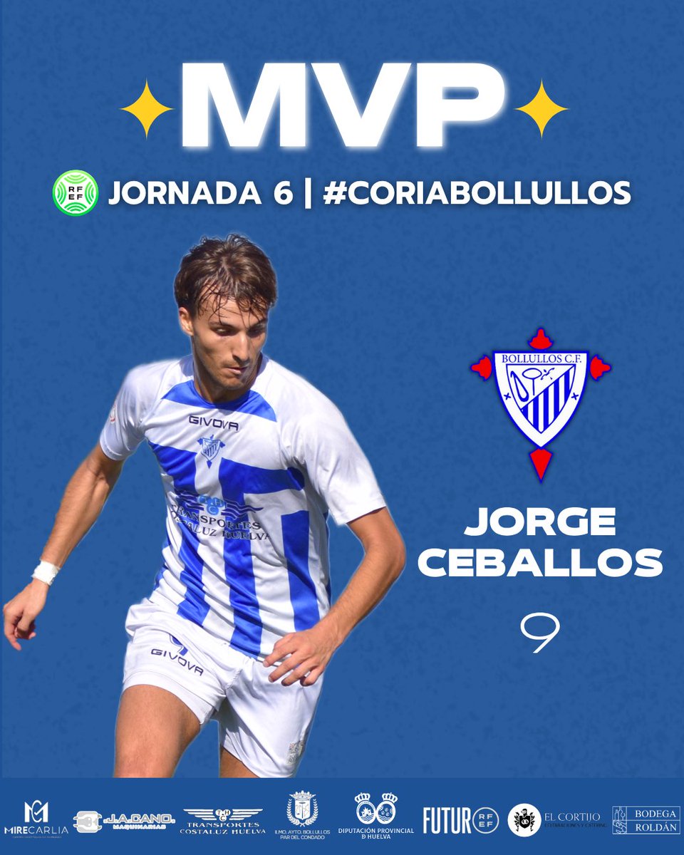 bollulloscf1933's tweet photo. ❇️ MVP | Elegido el mejor jugador del partido ante el Coria CF. 

𝙅𝙤𝙧𝙜𝙚 𝘾𝙚𝙗𝙖𝙡𝙡𝙤𝙨, es el MVP  del #CoriaBollullos. Así lo ha decidido nuestros seguidores en RRSS. 

¡Enhorabuena, @_jorgecebesp! 9️⃣🥅

#TerceraFederación #VamosMiBollullos https://t.co/BZYH5GXSP6