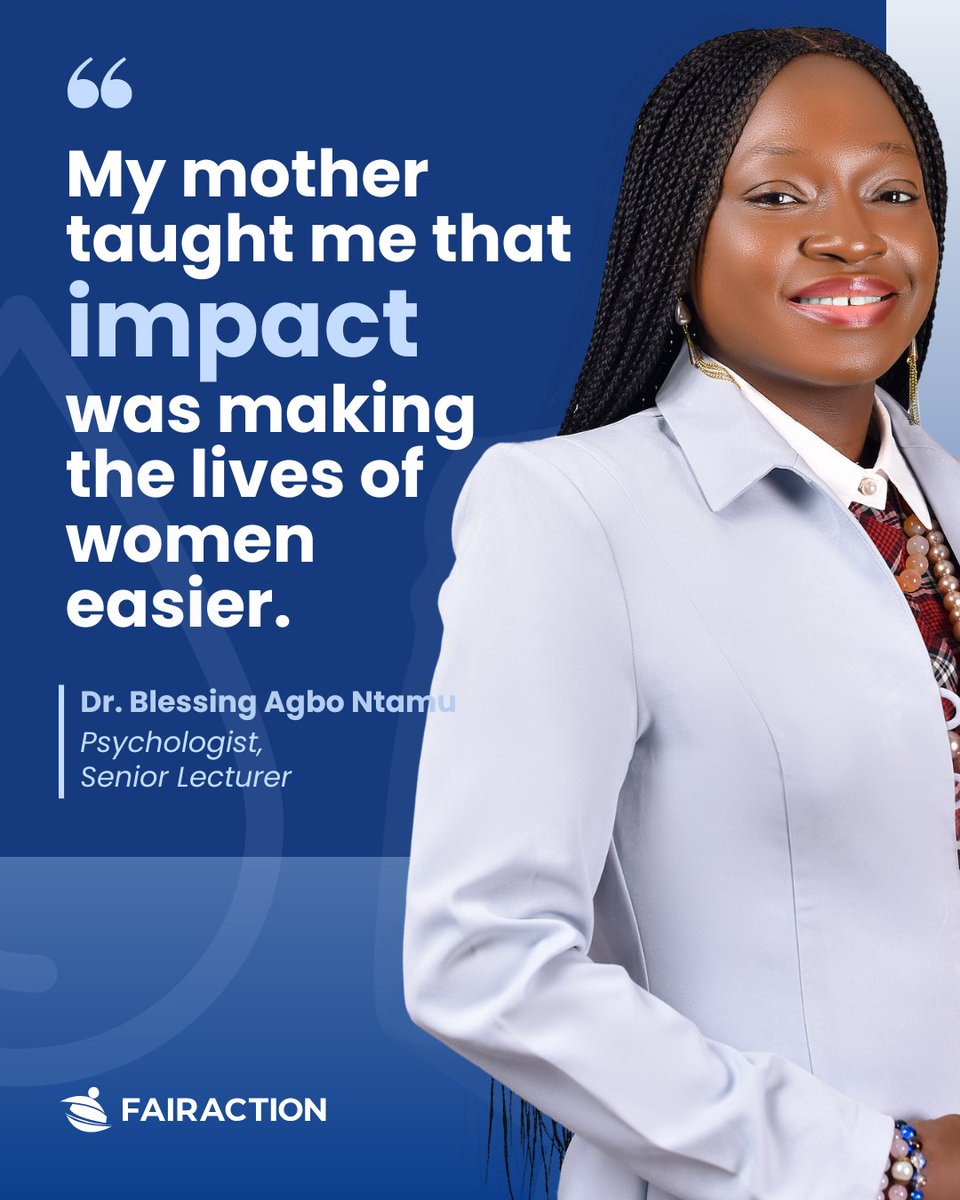 Dr. Blessing Agbo Ntamu lives the lessons of fairness and sacrifice her mother taught her. 💙

As Head of External Relations at the University of Calabar and founder of Springs of Life Association for Women and Girl Child Development Initiative, she knows real impact begins with